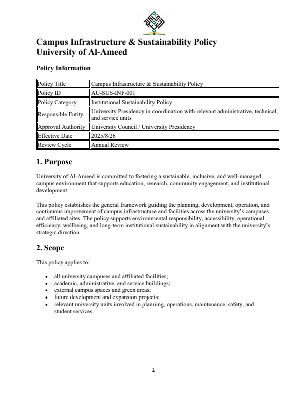 Campus Infrastructure & Sustainability Policy